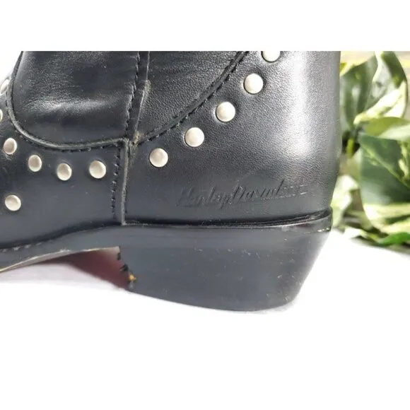 Vintage Harley Davidson Black Leather Studded Moto Boots Cowboy Biker Motorcycle