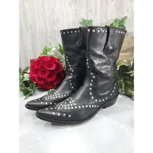 Vintage Harley Davidson Black Leather Studded Moto Boots Cowboy Biker Motorcycle