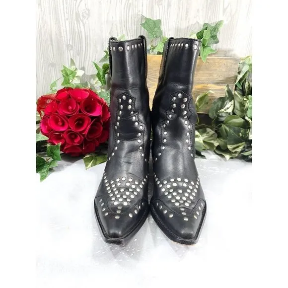 Vintage Harley Davidson Black Leather Studded Moto Boots Cowboy Biker Motorcycle
