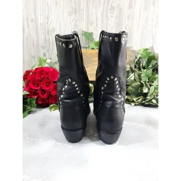 Vintage Harley Davidson Black Leather Studded Moto Boots Cowboy Biker Motorcycle