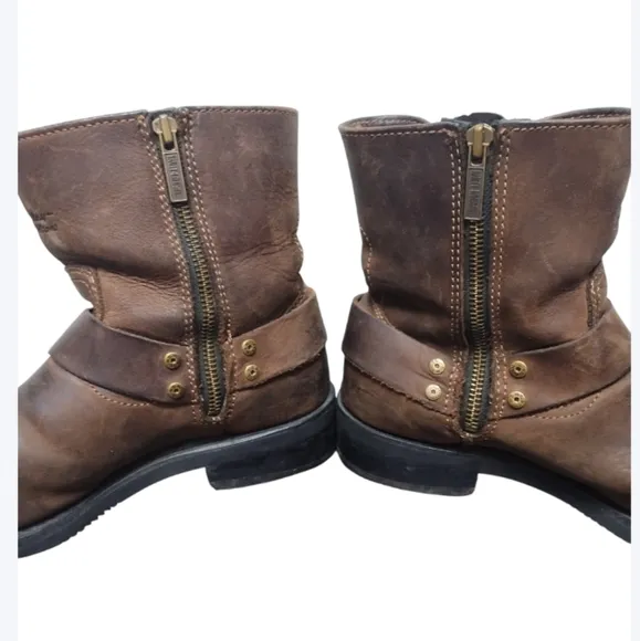 Vintage Harley Davidson Unisex Brown Leather Motorcycle Boots