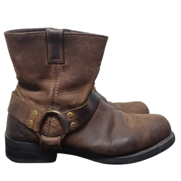 Vintage Harley Davidson Unisex Brown Leather Motorcycle Boots