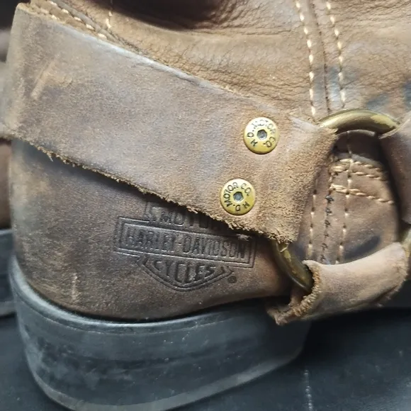 Vintage Harley Davidson Unisex Brown Leather Motorcycle Boots