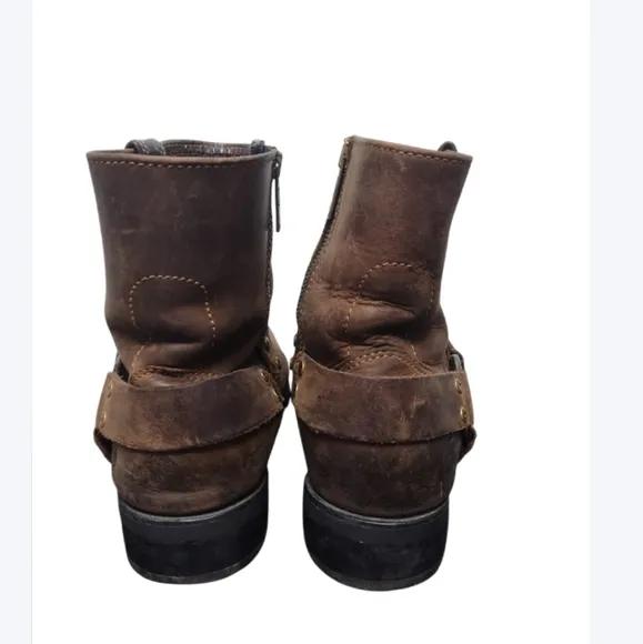 Vintage Harley Davidson Unisex Brown Leather Motorcycle Boots