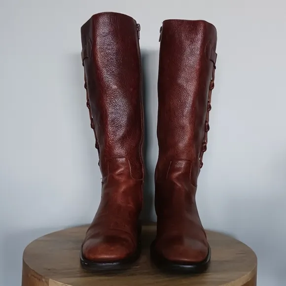 Vintage Leather Knee High Heeled Western Boots