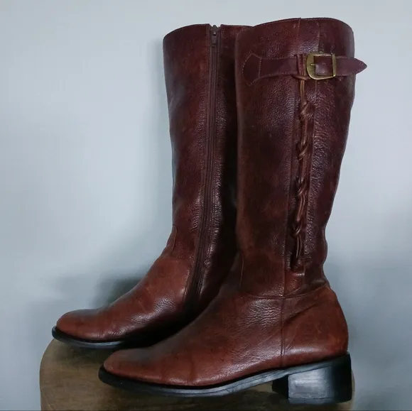 Vintage Leather Knee High Heeled Western Boots