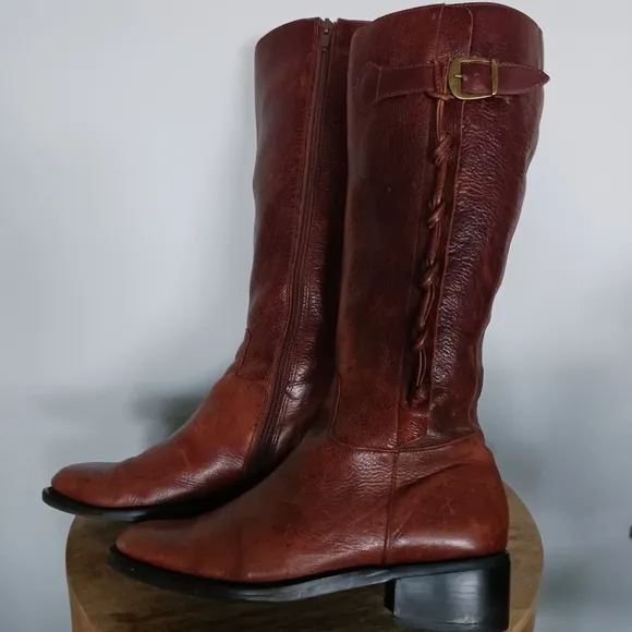 Vintage Leather Knee High Heeled Western Boots