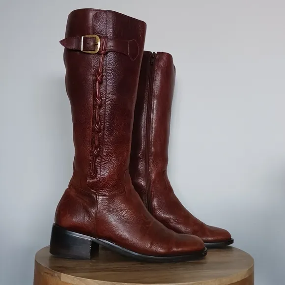 Vintage Leather Knee High Heeled Western Boots