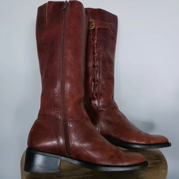 Vintage Leather Knee High Heeled Western Boots