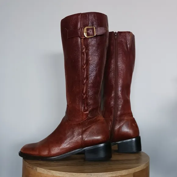 Vintage Leather Knee High Heeled Western Boots