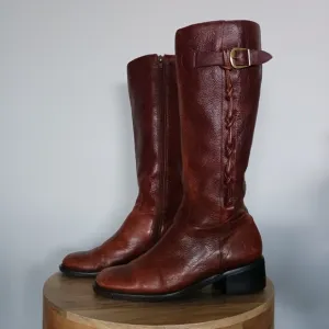 Vintage Leather Knee High Heeled Western Boots