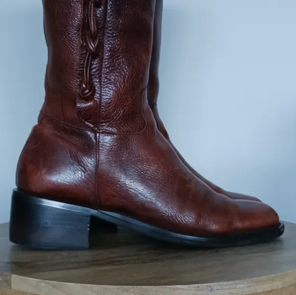 Vintage Leather Knee High Heeled Western Boots