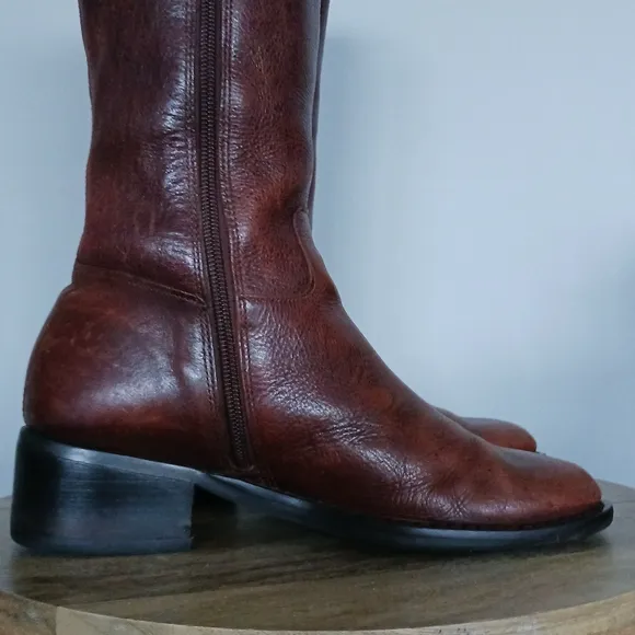 Vintage Leather Knee High Heeled Western Boots