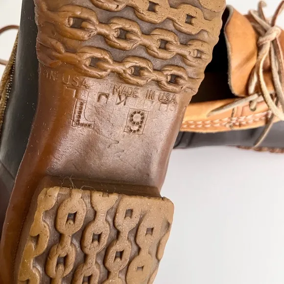 Vintage Maine Hunting Shoe Brown Rubber &amp; Leather Trim Waterproof Shoes, Size 9