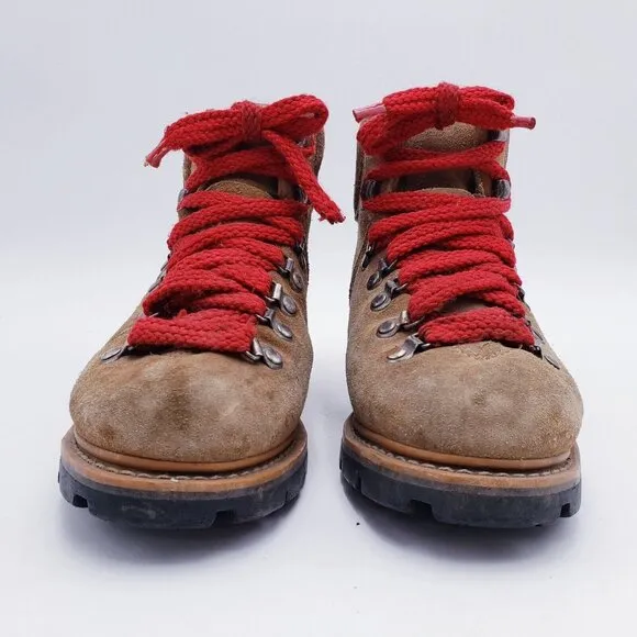 Vintage Mountaineering Hiking Boots Brown Suede Red Laces Women's Size 8.5