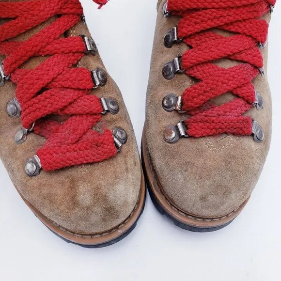 Vintage Mountaineering Hiking Boots Brown Suede Red Laces Women's Size 8.5