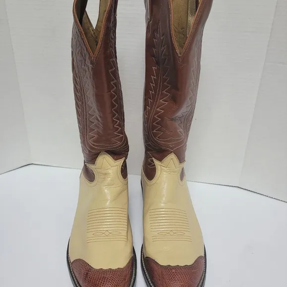 Vintage Women'sTony Lama TwoTone Leather Snakeskin Tip Cowboy Boots Size 5