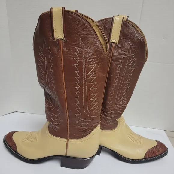 Vintage Women'sTony Lama TwoTone Leather Snakeskin Tip Cowboy Boots Size 5