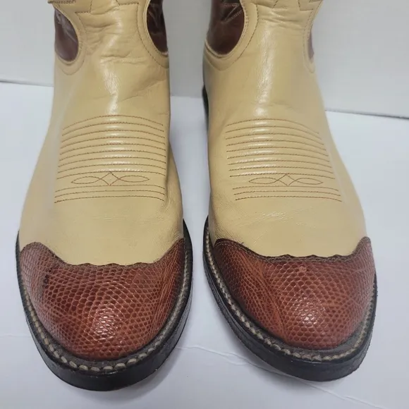 Vintage Women'sTony Lama TwoTone Leather Snakeskin Tip Cowboy Boots Size 5