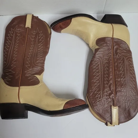 Vintage Women'sTony Lama TwoTone Leather Snakeskin Tip Cowboy Boots Size 5