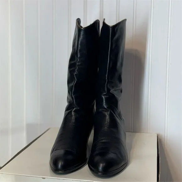 Vintage Yaska Italy Black Leather Western Boots 42.5 EU Studded Boho Cowboy