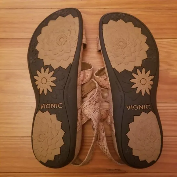 Vionic 10 Tan AMBER Comfort Shoes Leather Sandals Adjustable