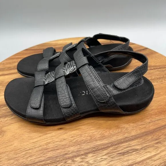 Vionic Amber Sandals Womens Size 7 Black Leather Shoes TVW1275 Adjustable