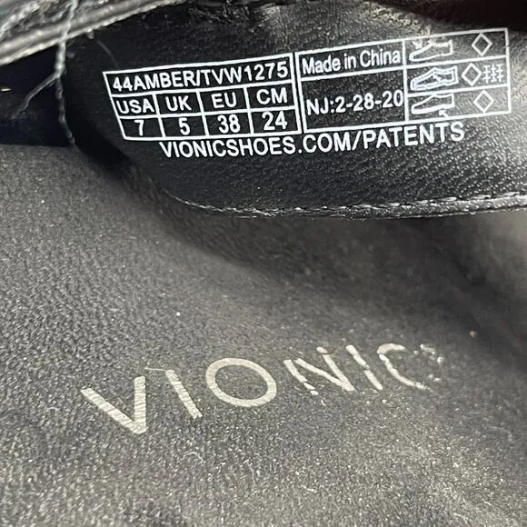 Vionic Amber Sandals Womens Size 7 Black Leather Shoes TVW1275 Adjustable
