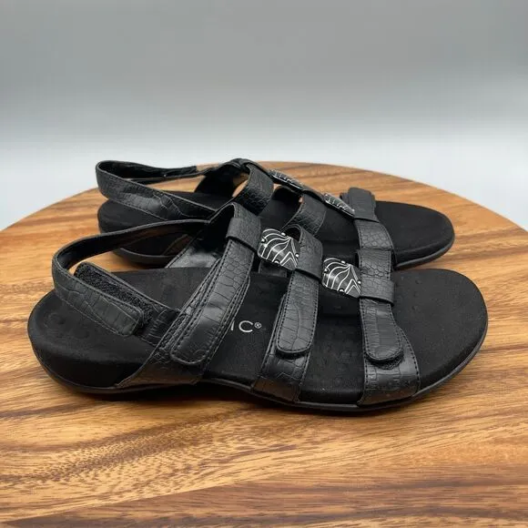 Vionic Amber Sandals Womens Size 7 Black Leather Shoes TVW1275 Adjustable