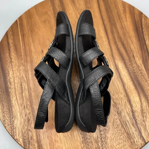 Vionic Amber Sandals Womens Size 7 Black Leather Shoes TVW1275 Adjustable