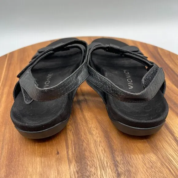 Vionic Amber Sandals Womens Size 7 Black Leather Shoes TVW1275 Adjustable
