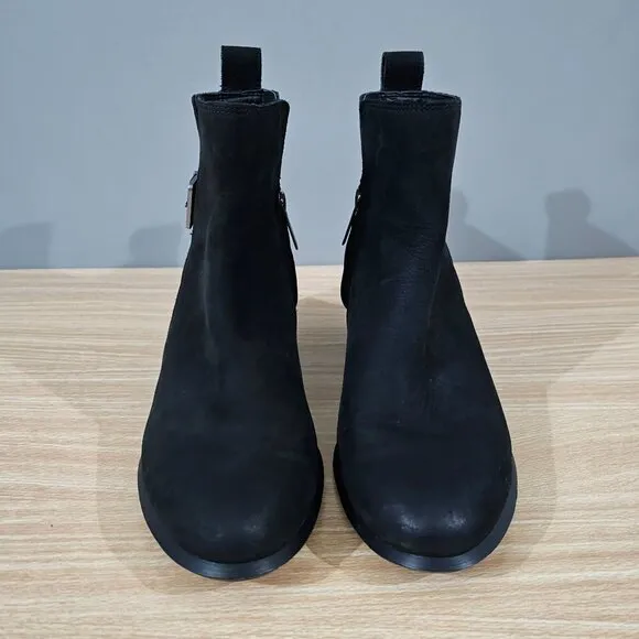 Vionic Boot Sienna Zipper Waterproof Womens Shoe Black Nubuck Leather Size 7
