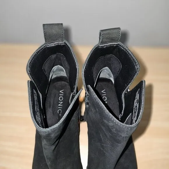 Vionic Boot Sienna Zipper Waterproof Womens Shoe Black Nubuck Leather Size 7