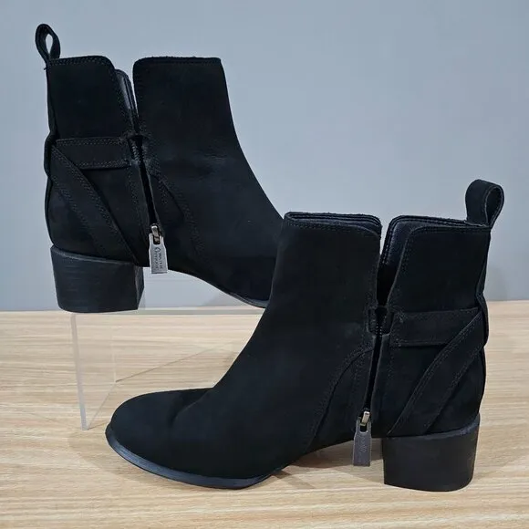 Vionic Boot Sienna Zipper Waterproof Womens Shoe Black Nubuck Leather Size 7