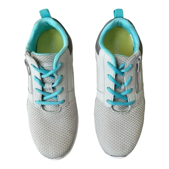 Vionic Lyla Grey Turquoise accents Sneakers Shoes Size 8.5