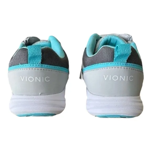 Vionic Lyla Grey Turquoise accents Sneakers Shoes Size 8.5