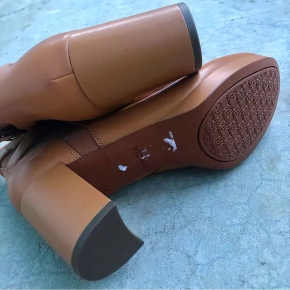 Vionic Nella Ankle Boots Heeled Camel Light Brown Tan Leather Water Repellent 9