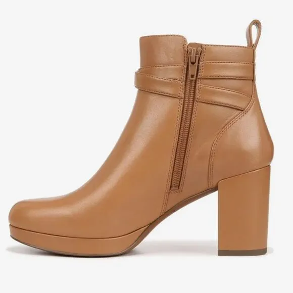 Vionic Nella Ankle Boots Heeled Camel Light Brown Tan Leather Water Repellent 9