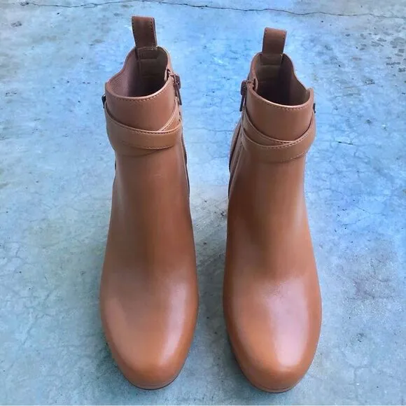 Vionic Nella Ankle Boots Heeled Camel Light Brown Tan Leather Water Repellent 9