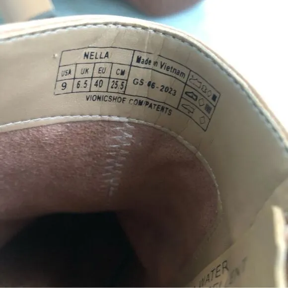 Vionic Nella Ankle Boots Heeled Camel Light Brown Tan Leather Water Repellent 9