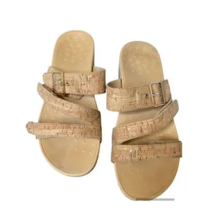 Vionic Rio Women's Size 10.5 Gold Cork Adjustable Slip-On Comfort Sandals Shoes