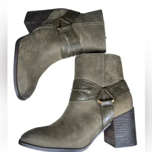 Vionic Vienna Carnelia above ankle olive leather water repellent boots 6.5
