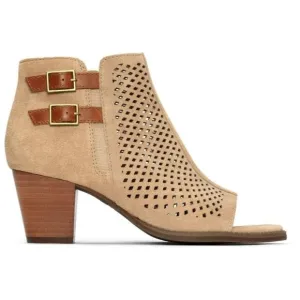 Vionic Women's Aloft Chryssa Light Sand Ankle Booties Suede Laser Cut Size 7.5
