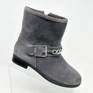 Vionic Women's Gray Suede Ankle Booties with Chain &amp; Buckle Size 6 Casual