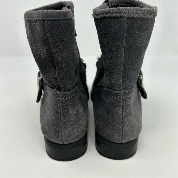Vionic Women's Gray Suede Ankle Booties with Chain &amp; Buckle Size 6 Casual