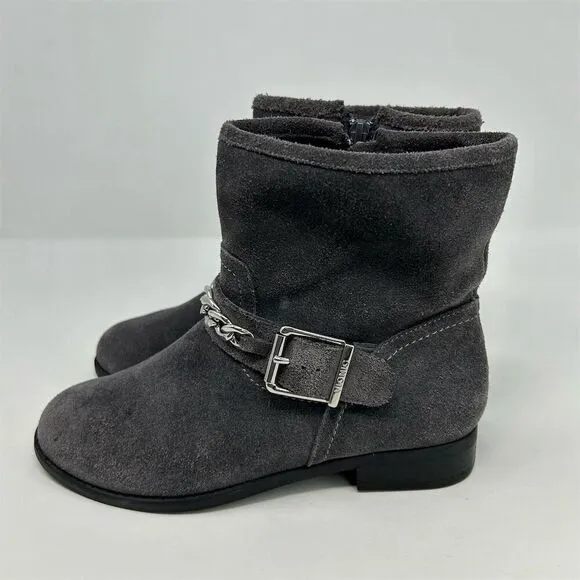Vionic Women's Gray Suede Ankle Booties with Chain &amp; Buckle Size 6 Casual