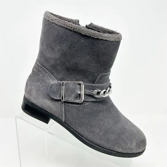 Vionic Women's Gray Suede Ankle Booties with Chain &amp; Buckle Size 6 Casual