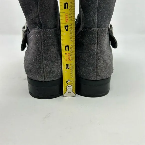 Vionic Women's Gray Suede Ankle Booties with Chain &amp; Buckle Size 6 Casual