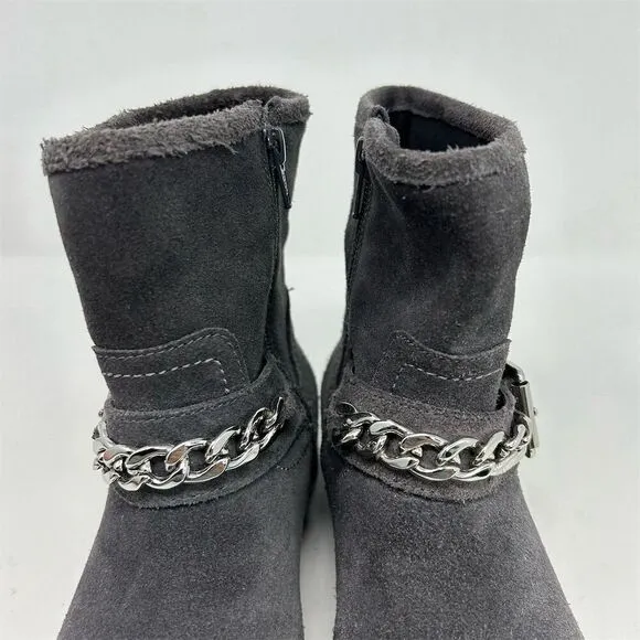 Vionic Women's Gray Suede Ankle Booties with Chain &amp; Buckle Size 6 Casual