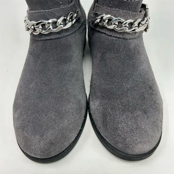 Vionic Women's Gray Suede Ankle Booties with Chain &amp; Buckle Size 6 Casual